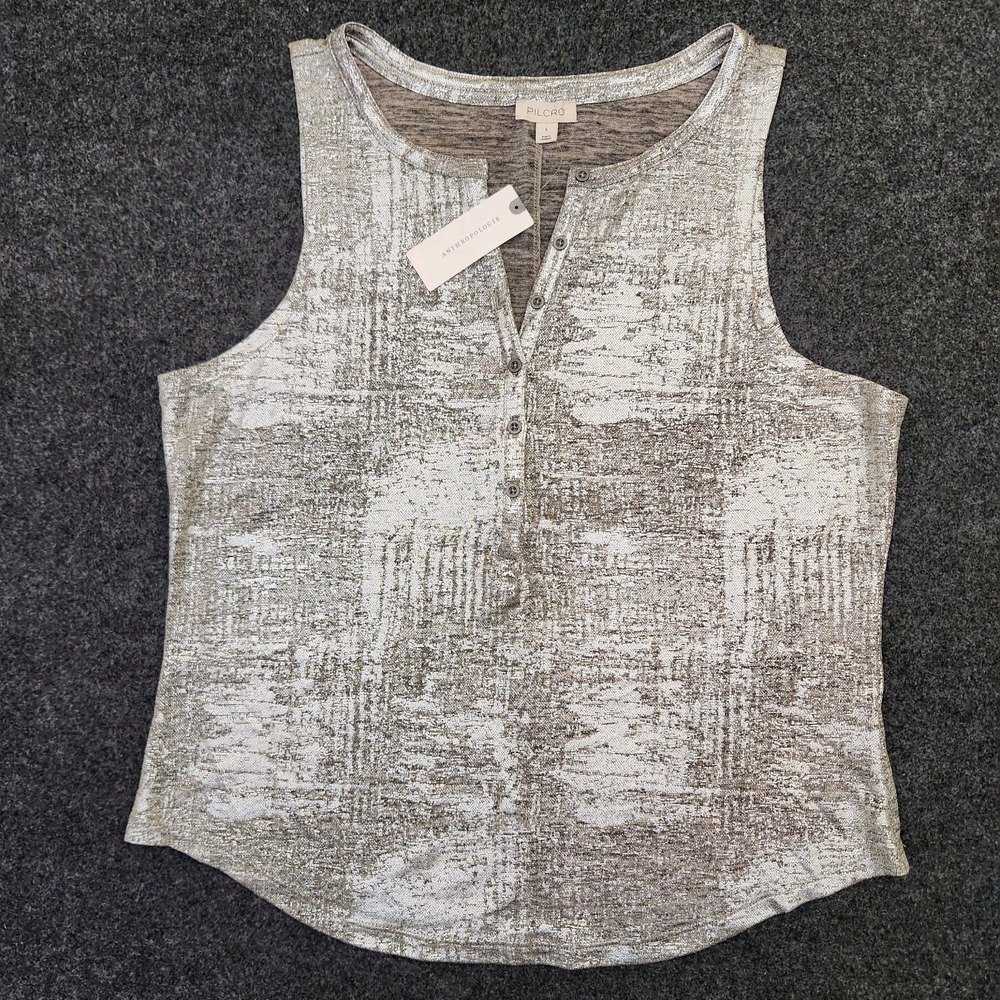 Pilcro Anthropologie Womens Large Gray Sleeveless Shimmer Henley Tank Top